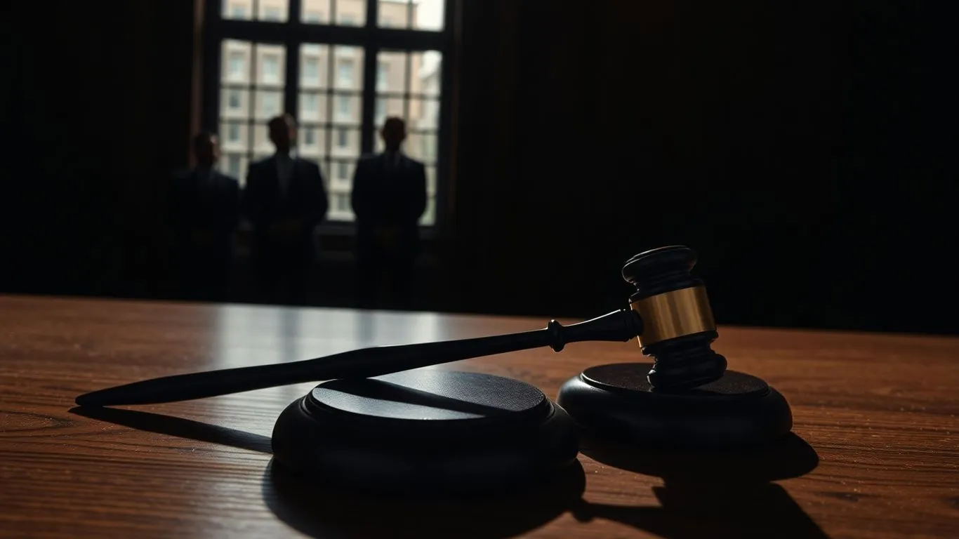 Mahkeme salonunda adaleti temsil eden bir tokmak.