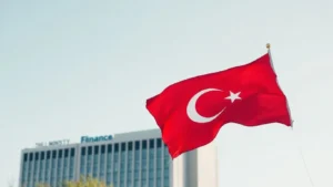 Vergi affı ve finans kurumunun önünde Türk bayrağı.